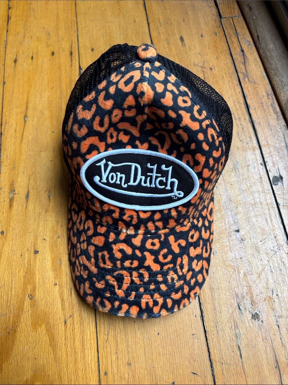 Von Dutch Orange and Black Leopard Kids Trucker Hat